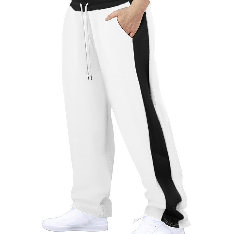 Pantalon décontracté pour homme, à cordon, coupe droite et détails bicolores