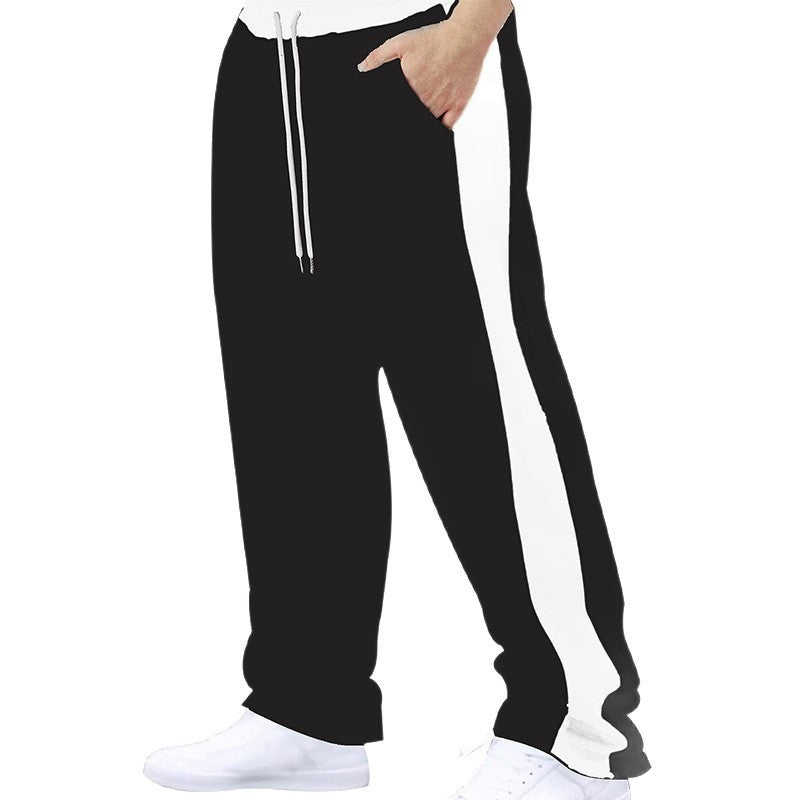 Pantalon décontracté pour homme, à cordon, coupe droite et détails bicolores