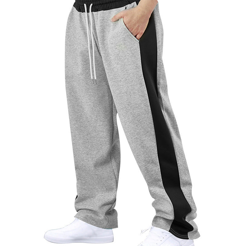 Pantalon décontracté pour homme, à cordon, coupe droite et détails bicolores