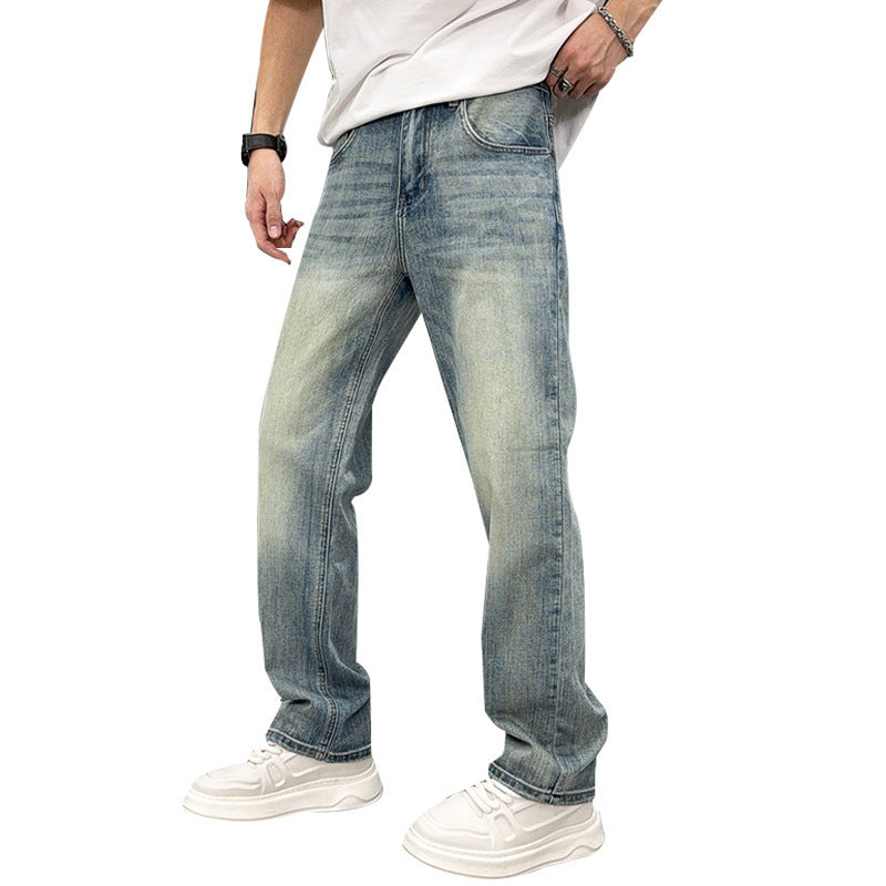Jean clair pour homme, coupe ample et taille élastique, style décontracté
