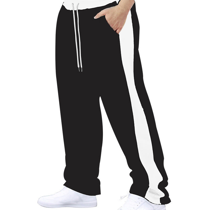 Pantalon décontracté pour homme, à cordon, coupe droite et détails bicolores