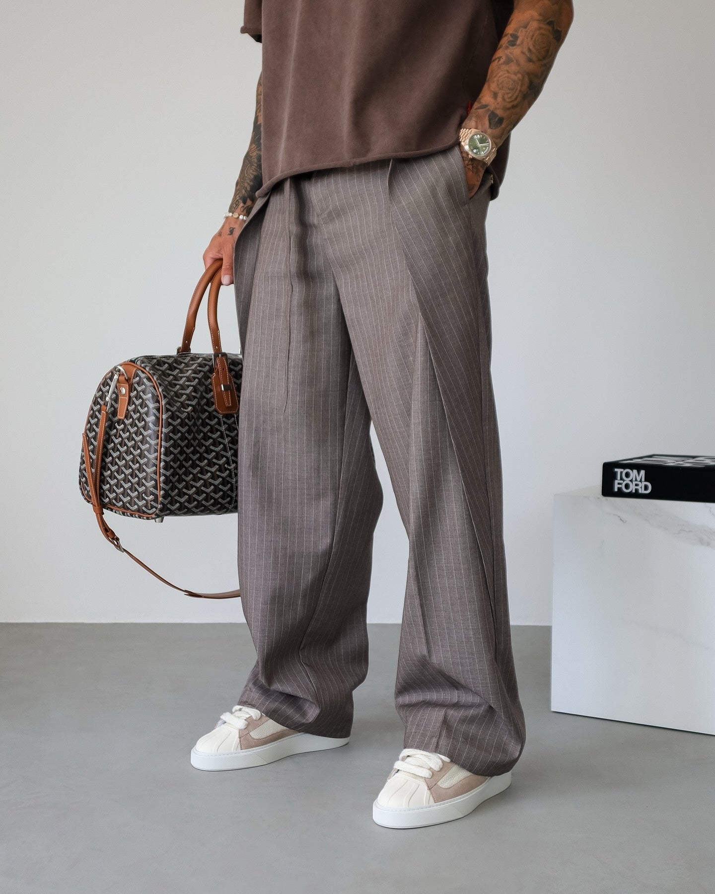 Pantalon décontracté à rayures avec cordon de serrage pour homme