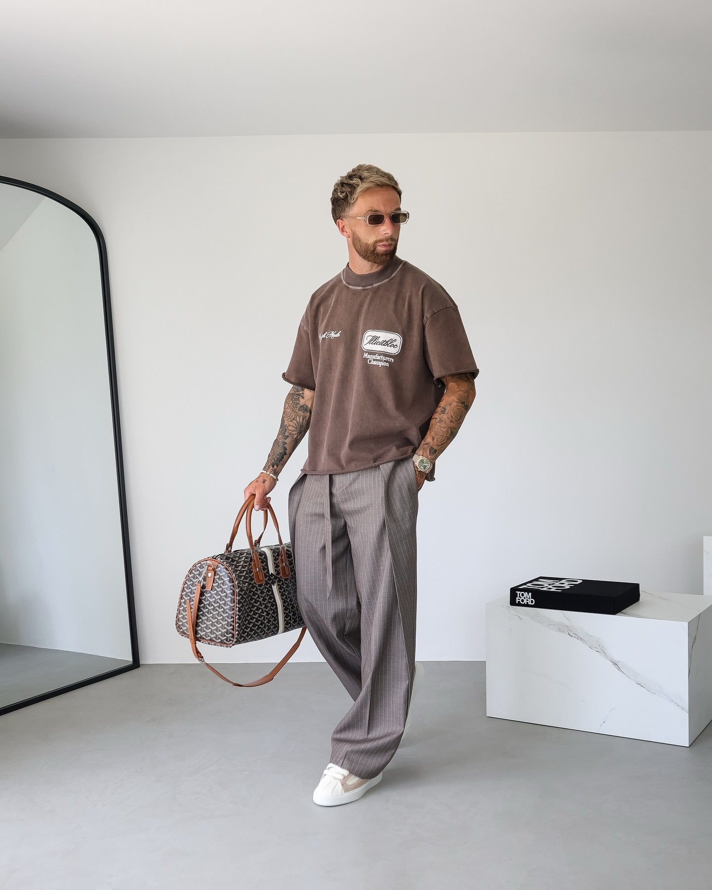 Pantalon décontracté à rayures avec cordon de serrage pour homme