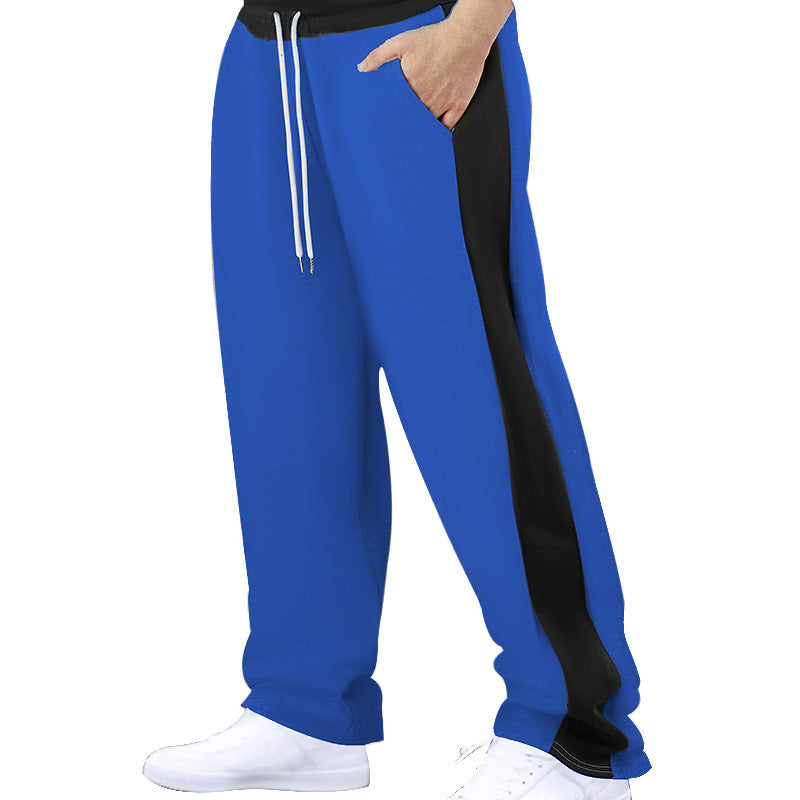 Pantalon décontracté pour homme, à cordon, coupe droite et détails bicolores