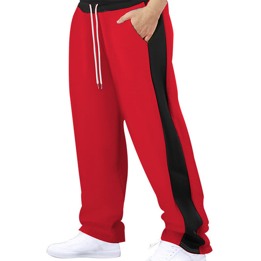 Pantalon décontracté pour homme, à cordon, coupe droite et détails bicolores