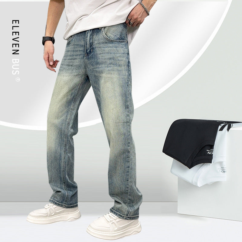 Jean clair pour homme, coupe ample et taille élastique, style décontracté