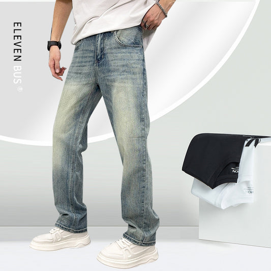 Jean clair pour homme, coupe ample et taille élastique, style décontracté