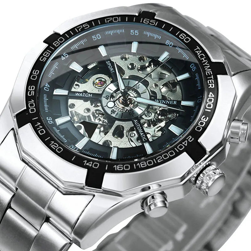Montre automatique squelette pour homme – Mécanisme apparent – Design vintage doré – Montre de luxe pour homme – Marque haut de gamme