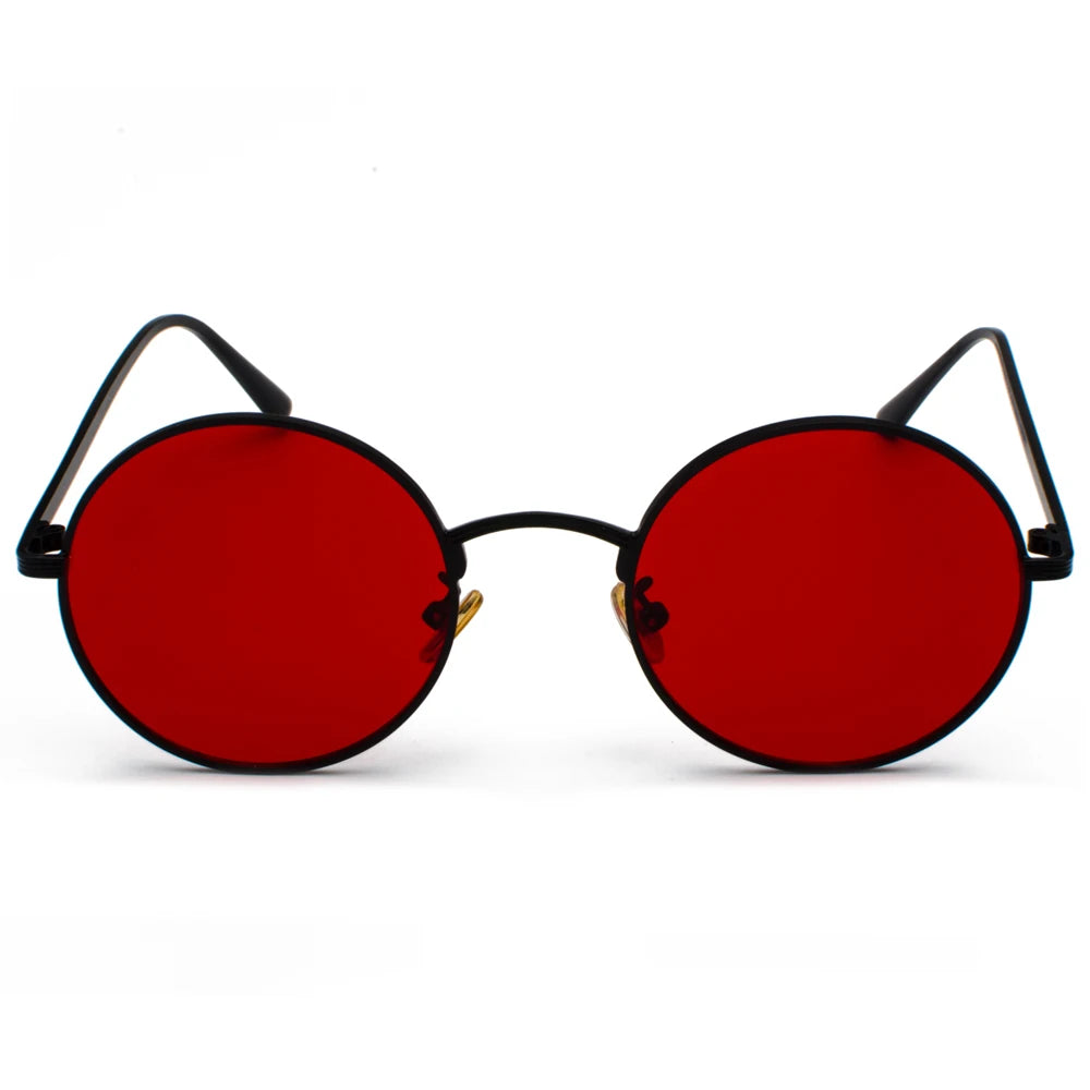Lunettes de Soleil Rétro Kachawoo – Verres Rouges & Monture Métal Ronde (Unisexe)