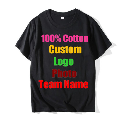T-shirt unisexe 2025 personnalisé – Impression de LOGO sur mesure pour homme, style Harajuku, couleur unie avec texte ou photos – Publicité vestimentaire en coton pur