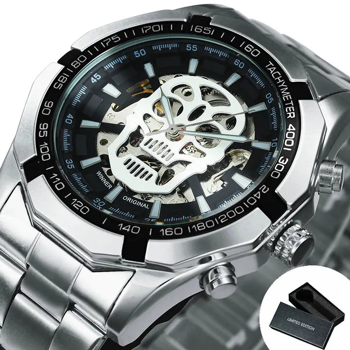 Montre automatique squelette pour homme – Mécanisme apparent – Design vintage doré – Montre de luxe pour homme – Marque haut de gamme