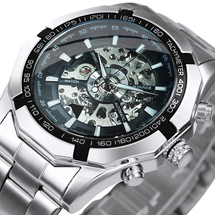 Montre automatique squelette pour homme – Mécanisme apparent – Design vintage doré – Montre de luxe pour homme – Marque haut de gamme