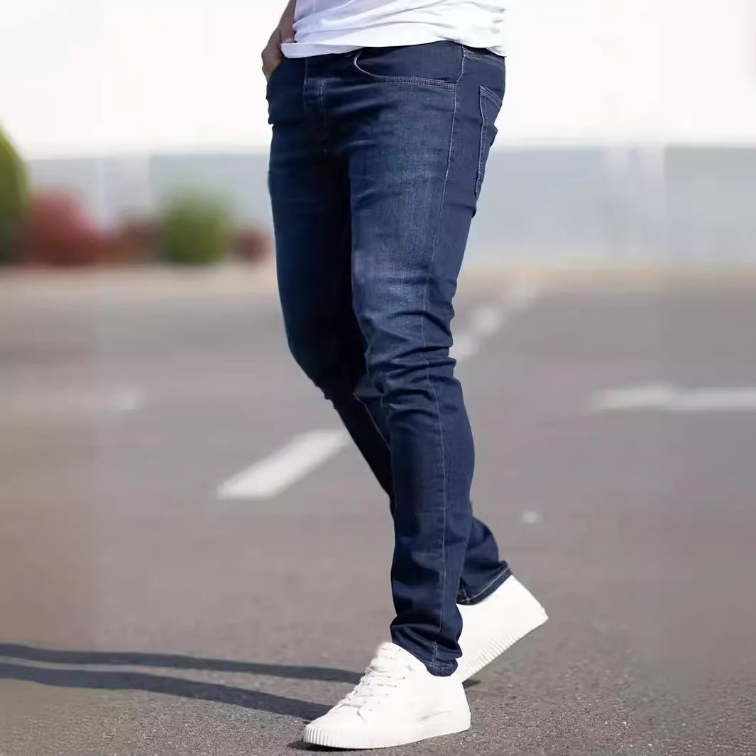 Jean slim décontracté pour homme, style européen et américain, effet usé tendance