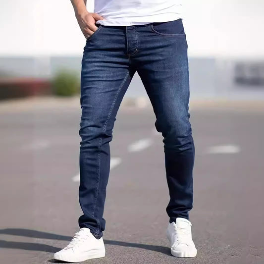 Jean slim décontracté pour homme, style européen et américain, effet usé tendance