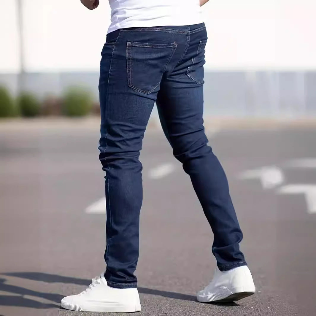 Jean slim décontracté pour homme, style européen et américain, effet usé tendance