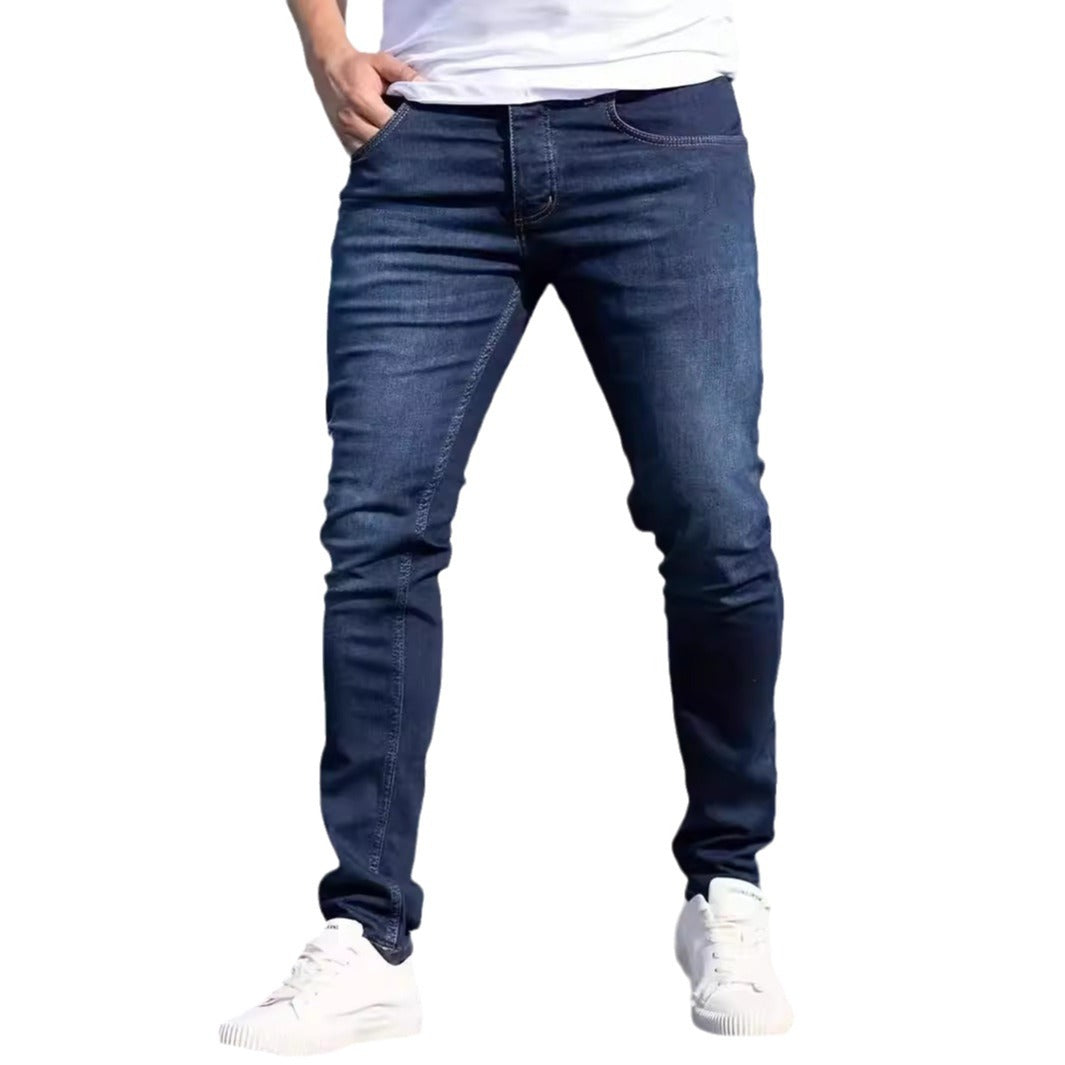Jean slim décontracté pour homme, style européen et américain, effet usé tendance