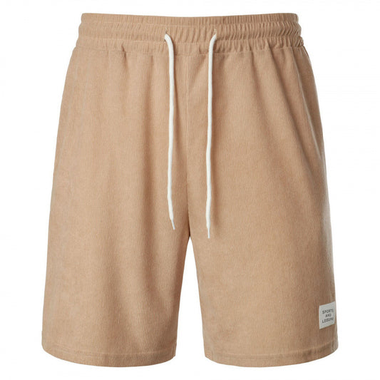 Short de sport en velours côtelé uni, à nouer, coupe simple 5 points