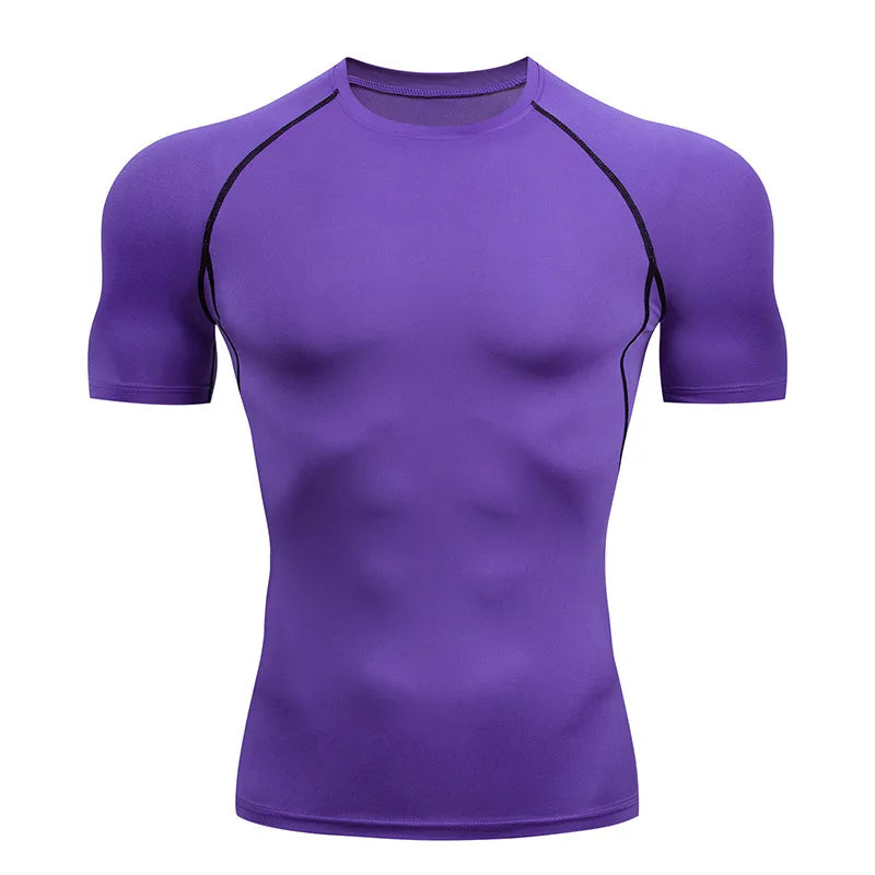 T-shirt de Compression Homme pour la Course – Fitness, Manches Courtes, Ajusté, Séchage Rapide