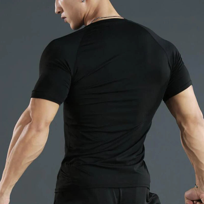 T-shirt de Compression Homme pour la Course – Fitness, Manches Courtes, Ajusté, Séchage Rapide