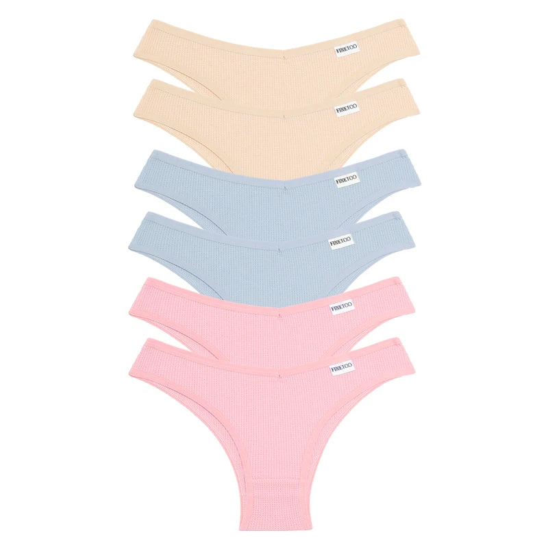 Lot de 6 Culottes Femme en Coton Waffle – Taille V Sexy – Multicolores – Haute Élasticité – Style Brésilien Bikini