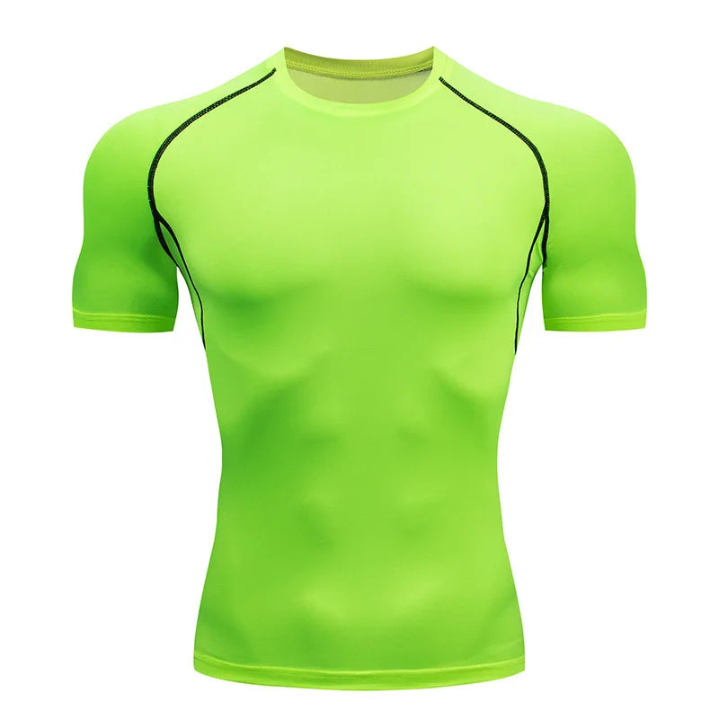 T-shirt de Compression Homme pour la Course – Fitness, Manches Courtes, Ajusté, Séchage Rapide