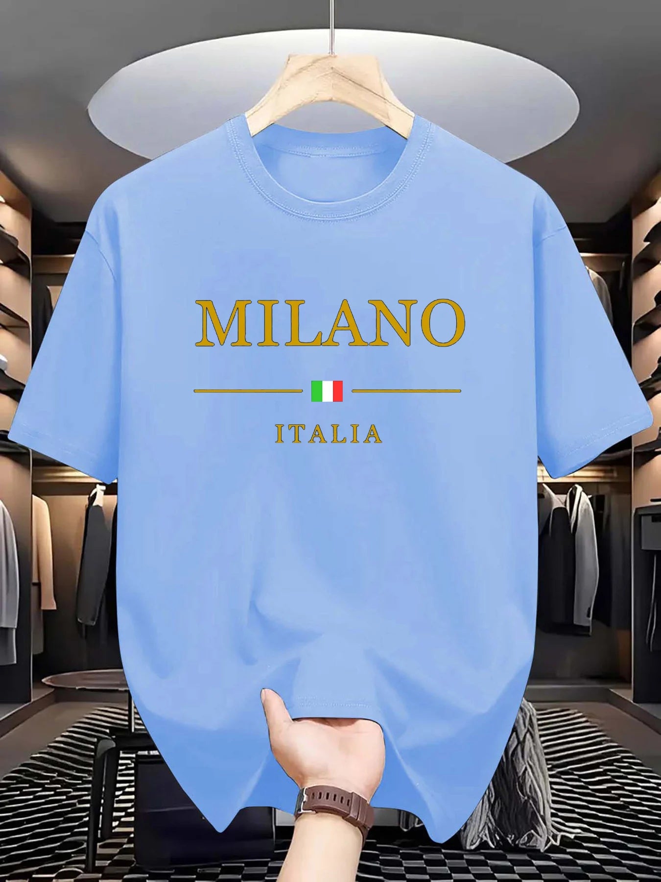 T-shirt homme d'été en 100% coton, style décontracté, coupe ample grande taille, motif imprimé MILANO ITALIA, col rond, manches courtes