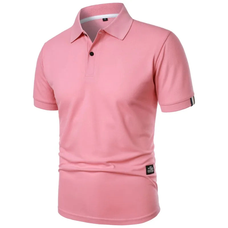 New Solid Color Polo Shirt Men's Short Sleeve Button Tshirts Lapel Lightweight Streetwear Sport Casual Tops