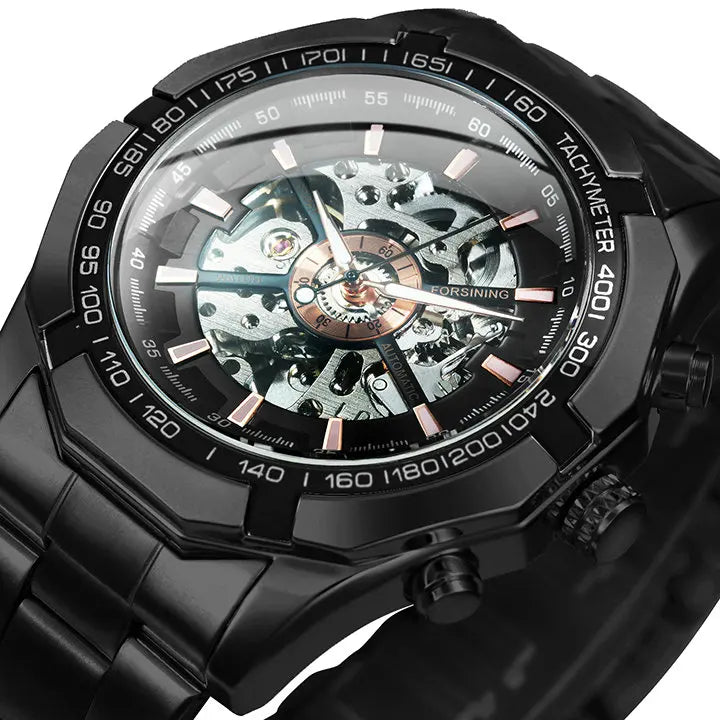 Montre automatique squelette pour homme – Mécanisme apparent – Design vintage doré – Montre de luxe pour homme – Marque haut de gamme