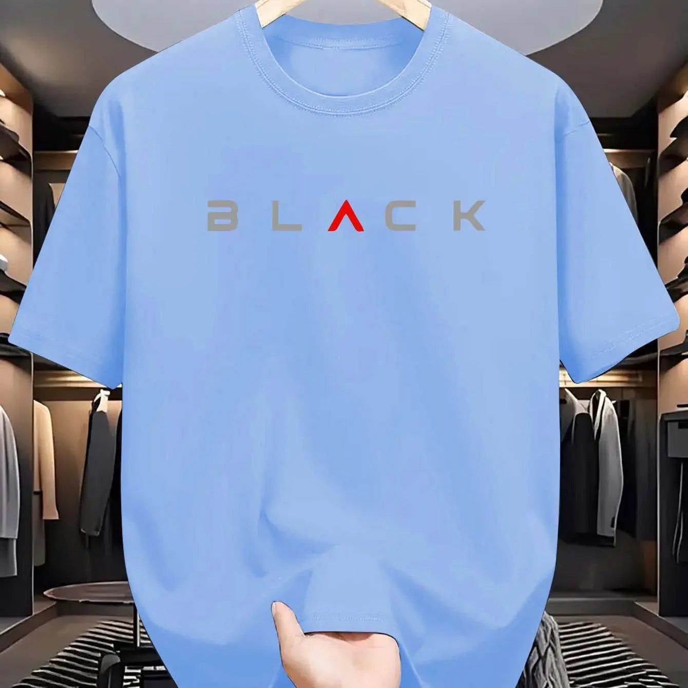 T-shirt d'été pour homme en coton 100 % pur – coupe ample décontractée, grande taille, motif lettres noires imprimé, col rond, manches courtes