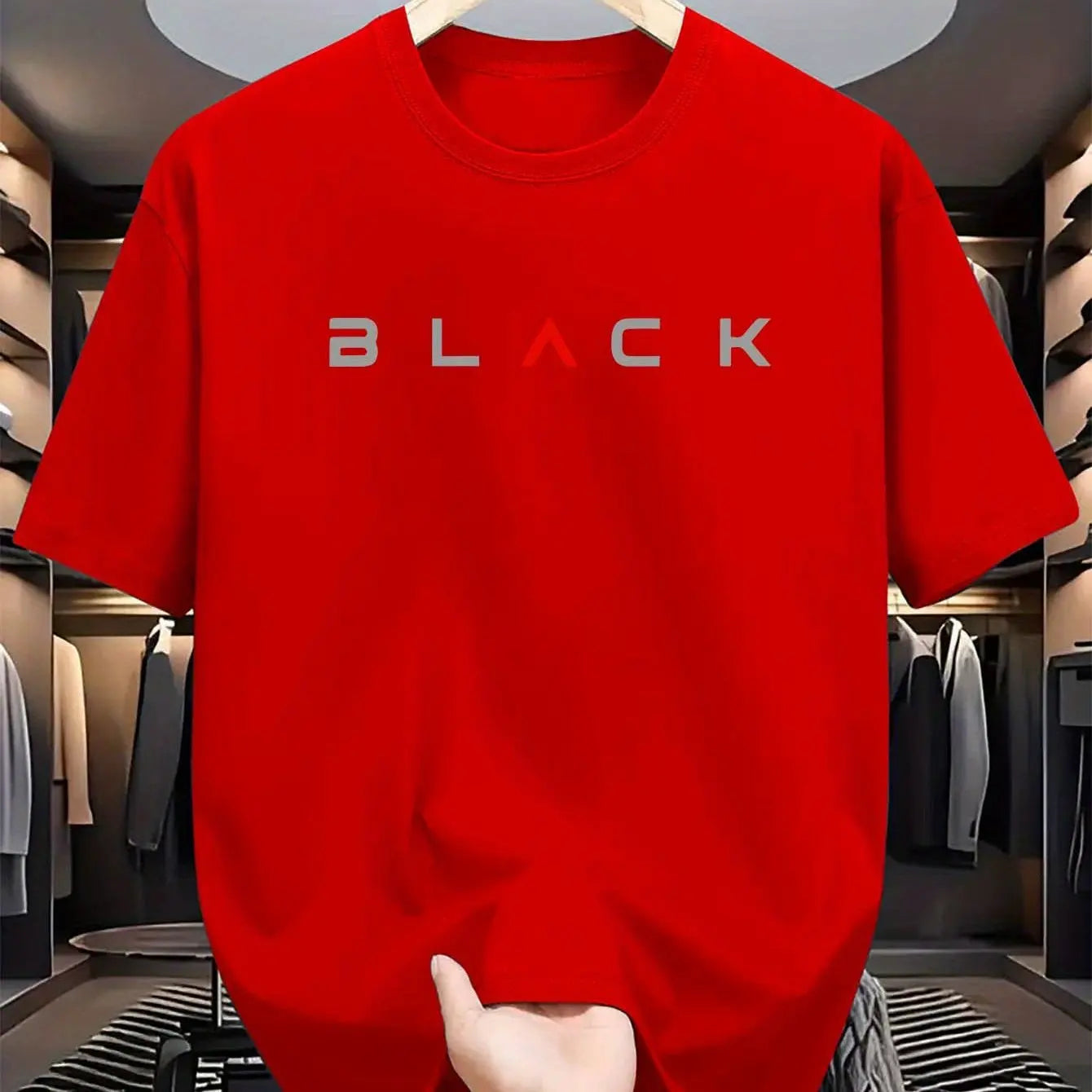 T-shirt d'été pour homme en coton 100 % pur – coupe ample décontractée, grande taille, motif lettres noires imprimé, col rond, manches courtes