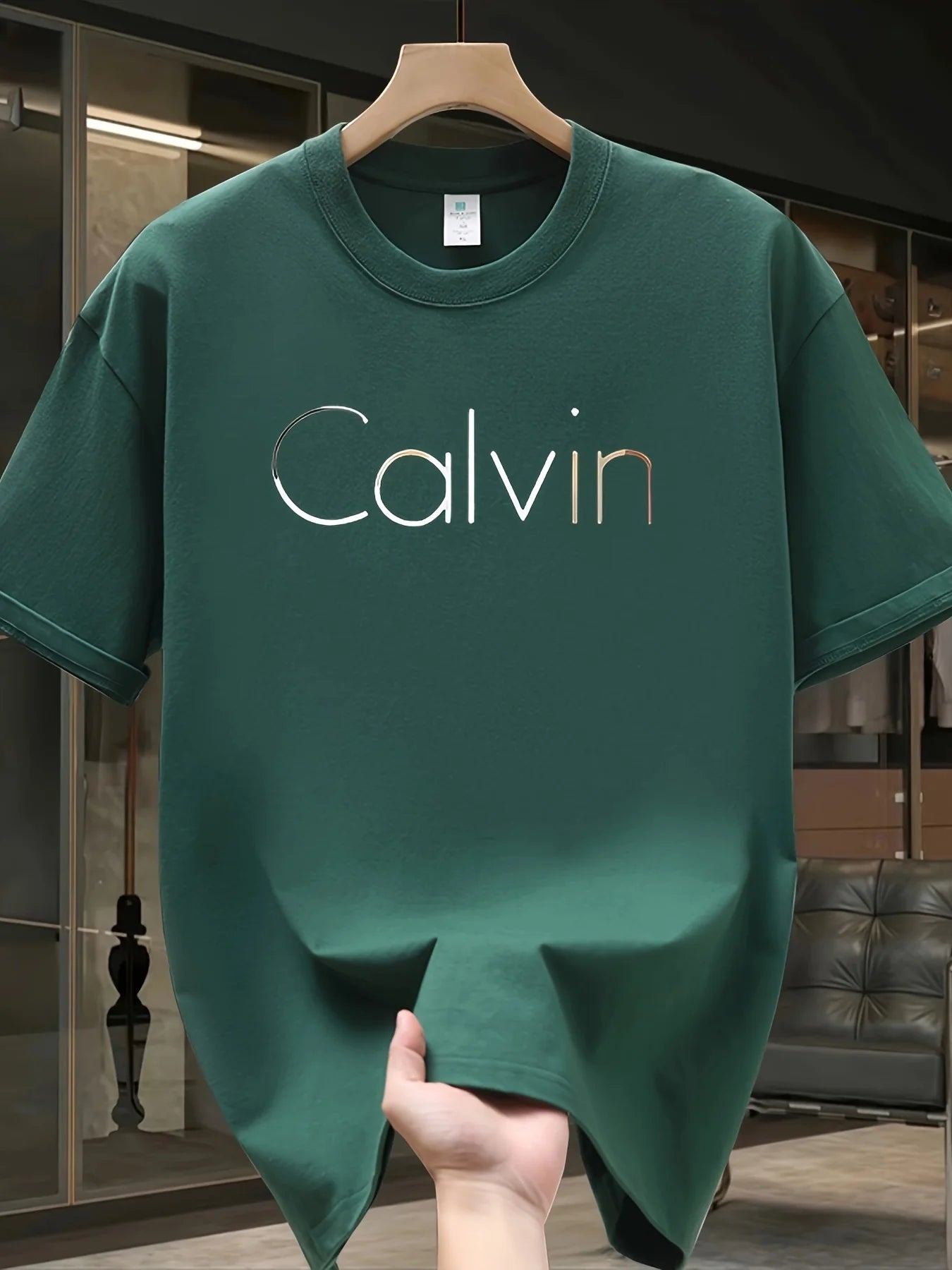 Men's summer 100% pure cotton fashionable casual sports loose Calvin letter printed round neck short sleeved T-shirt top