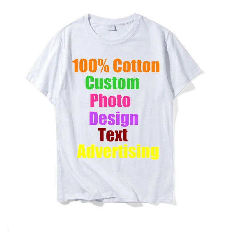 T-shirt unisexe 2025 personnalisé – Impression de LOGO sur mesure pour homme, style Harajuku, couleur unie avec texte ou photos – Publicité vestimentaire en coton pur