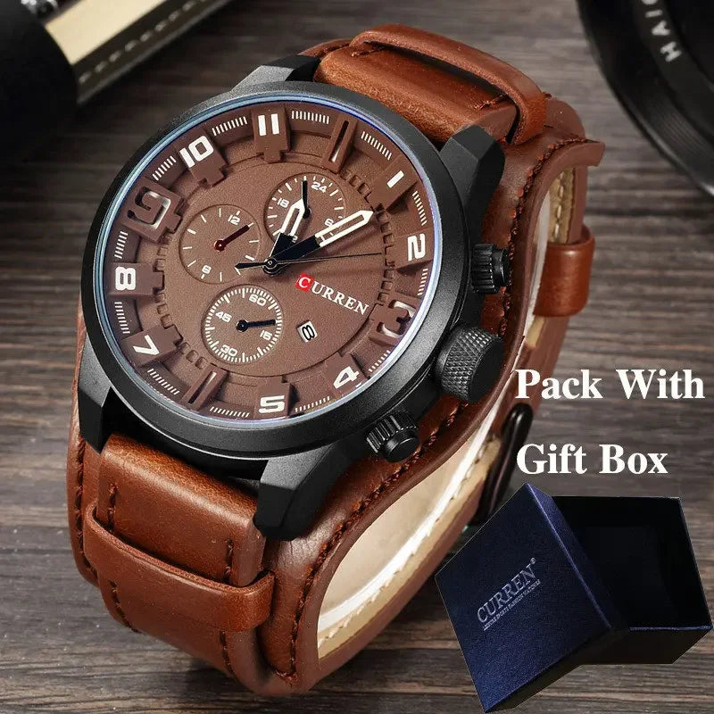 Montre homme CURREN 8225 – Élégance business & style militaire – Bracelet cuir, date, quartz – Cadeau parfait et marque de luxe abordable
