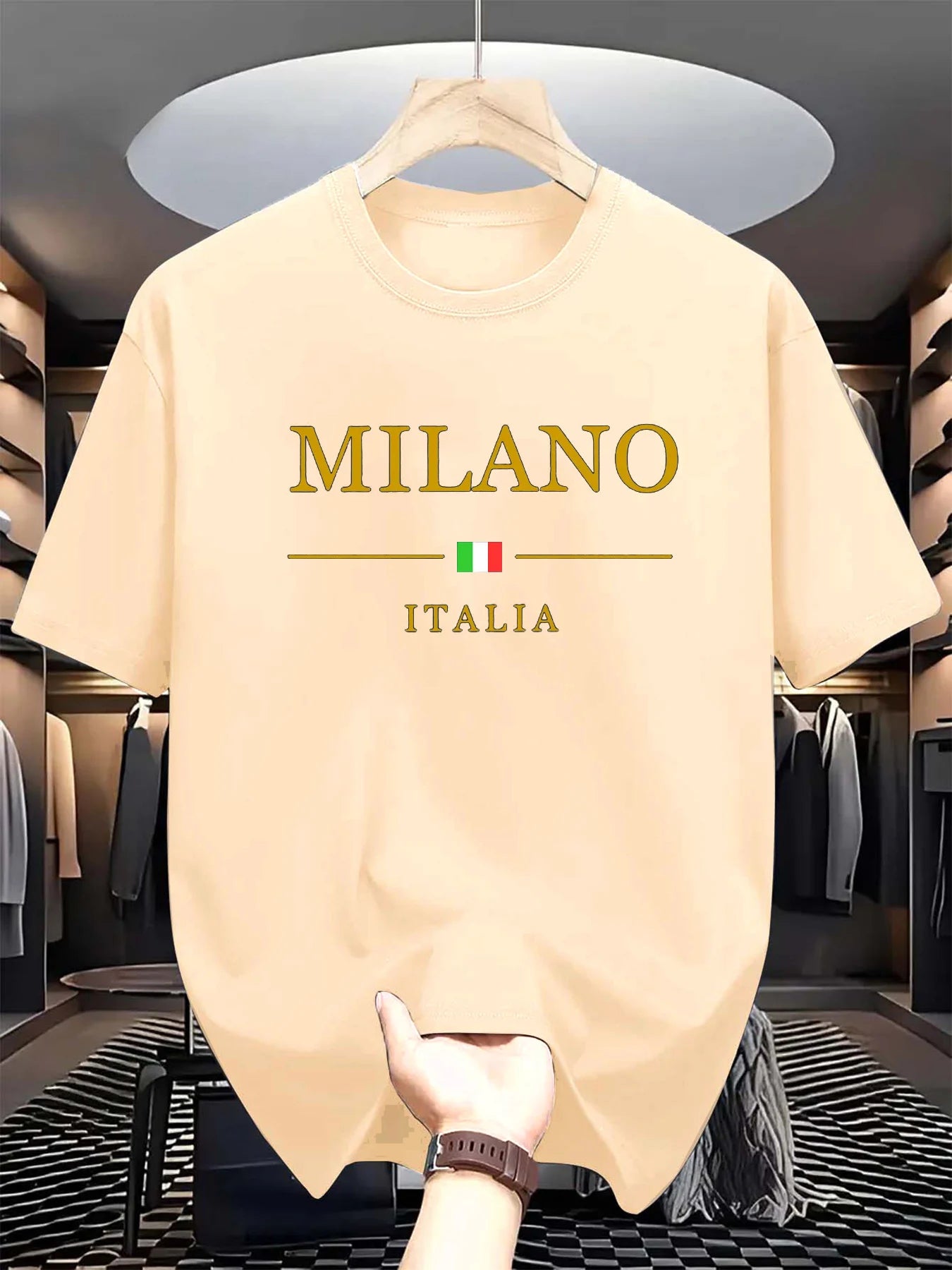 T-shirt homme d'été en 100% coton, style décontracté, coupe ample grande taille, motif imprimé MILANO ITALIA, col rond, manches courtes