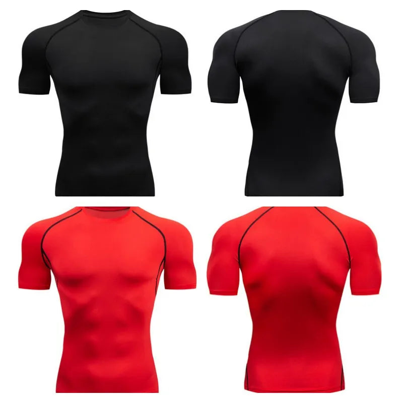 T-shirt de Compression Homme pour la Course – Fitness, Manches Courtes, Ajusté, Séchage Rapide