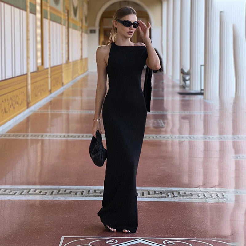 WhereMery Robe d'été sexy femme – Sans manches, col rond, coupe slim, longue, pour soirée et club