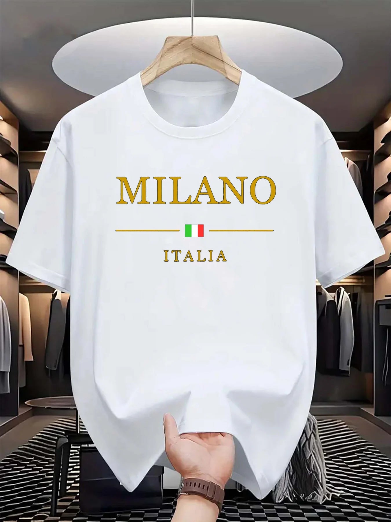 T-shirt homme d'été en 100% coton, style décontracté, coupe ample grande taille, motif imprimé MILANO ITALIA, col rond, manches courtes