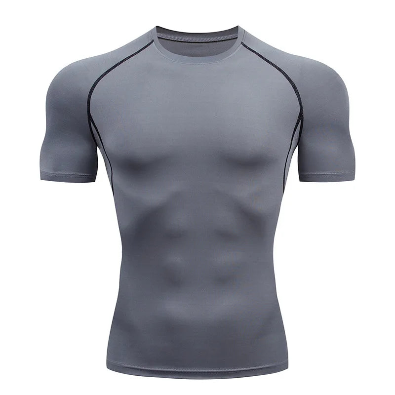 T-shirt de Compression Homme pour la Course – Fitness, Manches Courtes, Ajusté, Séchage Rapide