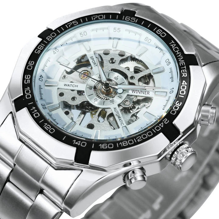 Montre automatique squelette pour homme – Mécanisme apparent – Design vintage doré – Montre de luxe pour homme – Marque haut de gamme