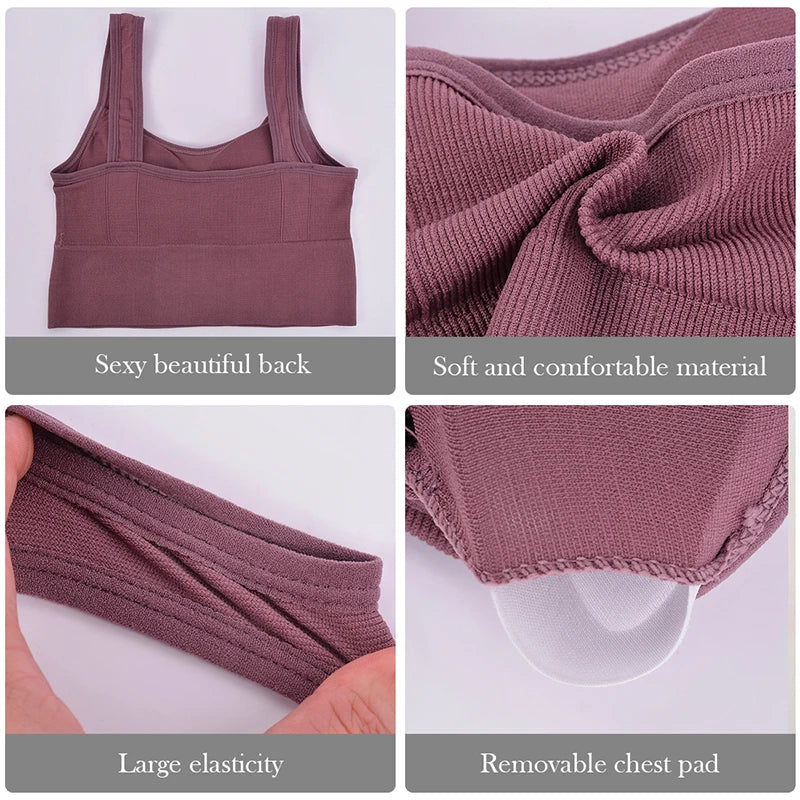 Soutien-gorge de sport respirant anti-transpiration – Brassière fitness sans couture – Yoga – Anti-choc – Push-up – Crop top pour entraînement