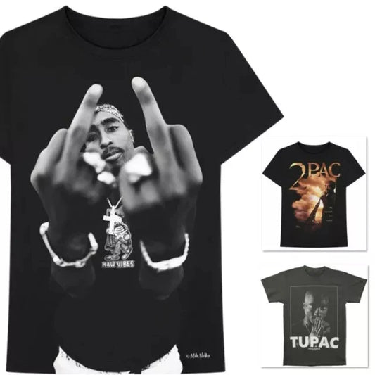 T-shirt Hip Hop Tupac-2pac Prière du doigt du milieu contre le monde d’été Nouveau T-shirt de mode rétro pour hommes et femmes