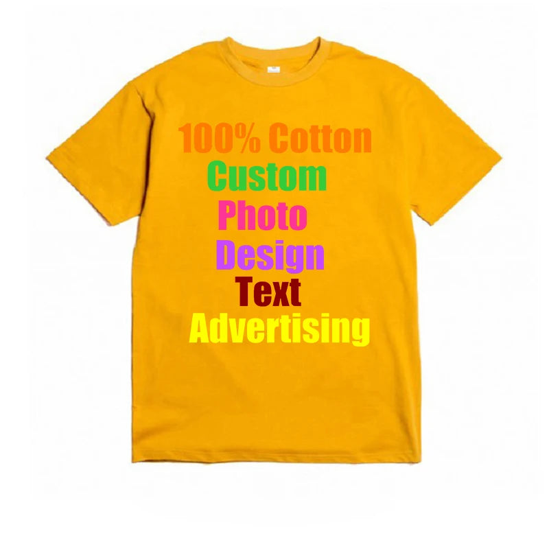 T-shirt unisexe 2025 personnalisé – Impression de LOGO sur mesure pour homme, style Harajuku, couleur unie avec texte ou photos – Publicité vestimentaire en coton pur