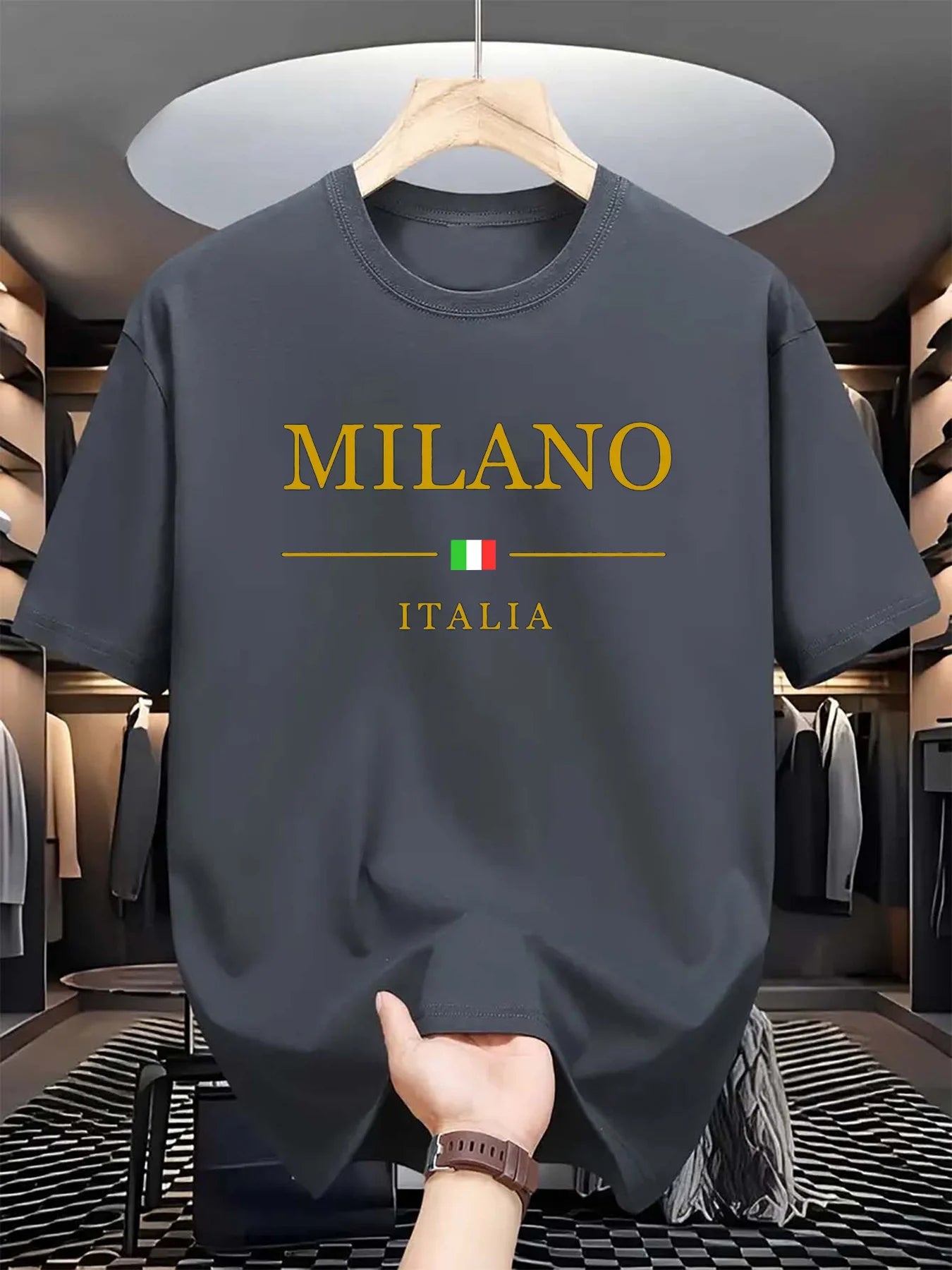 T-shirt homme d'été en 100% coton, style décontracté, coupe ample grande taille, motif imprimé MILANO ITALIA, col rond, manches courtes