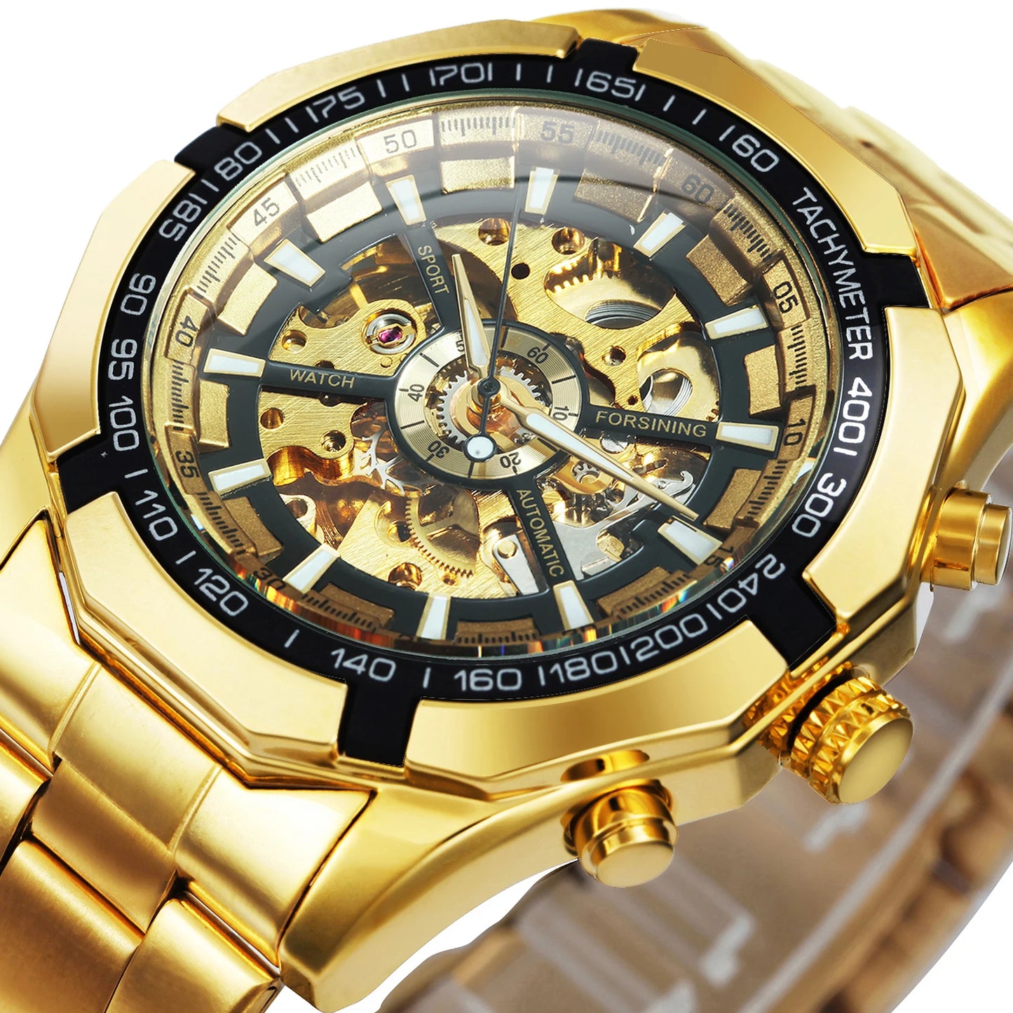Montre automatique squelette pour homme – Mécanisme apparent – Design vintage doré – Montre de luxe pour homme – Marque haut de gamme