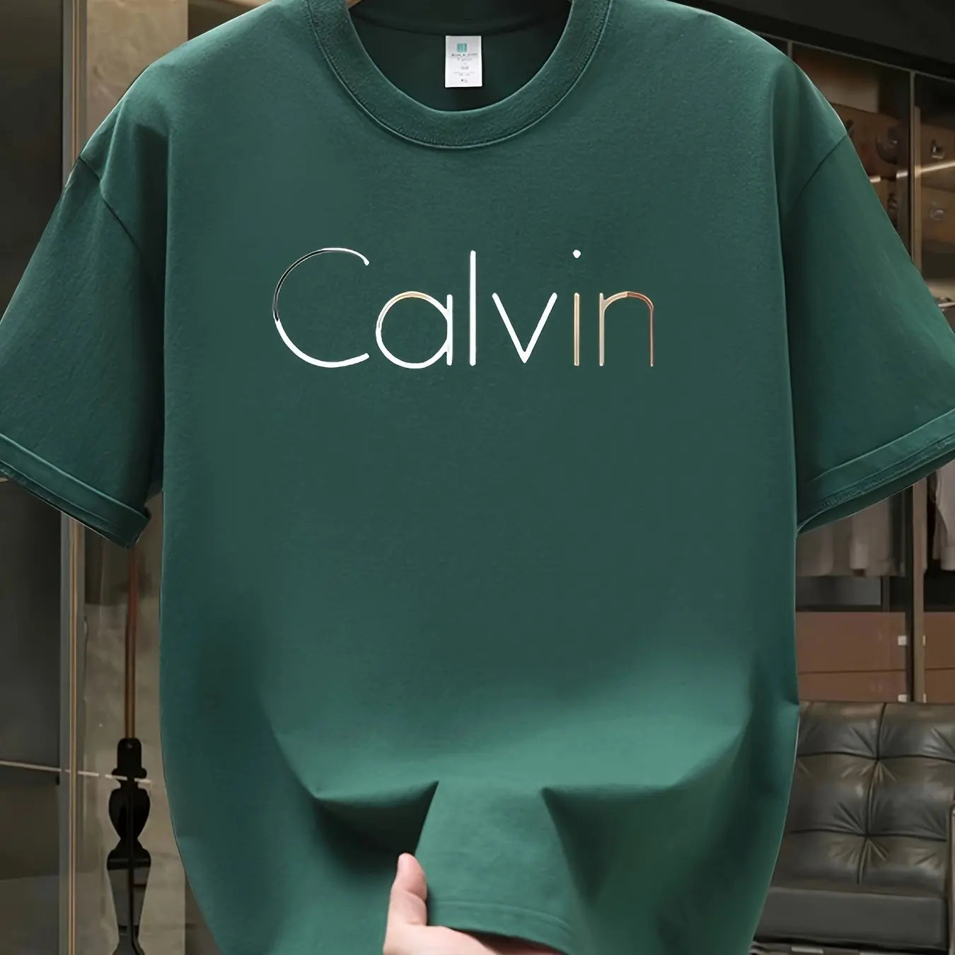 Men's summer 100% pure cotton fashionable casual sports loose Calvin letter printed round neck short sleeved T-shirt top