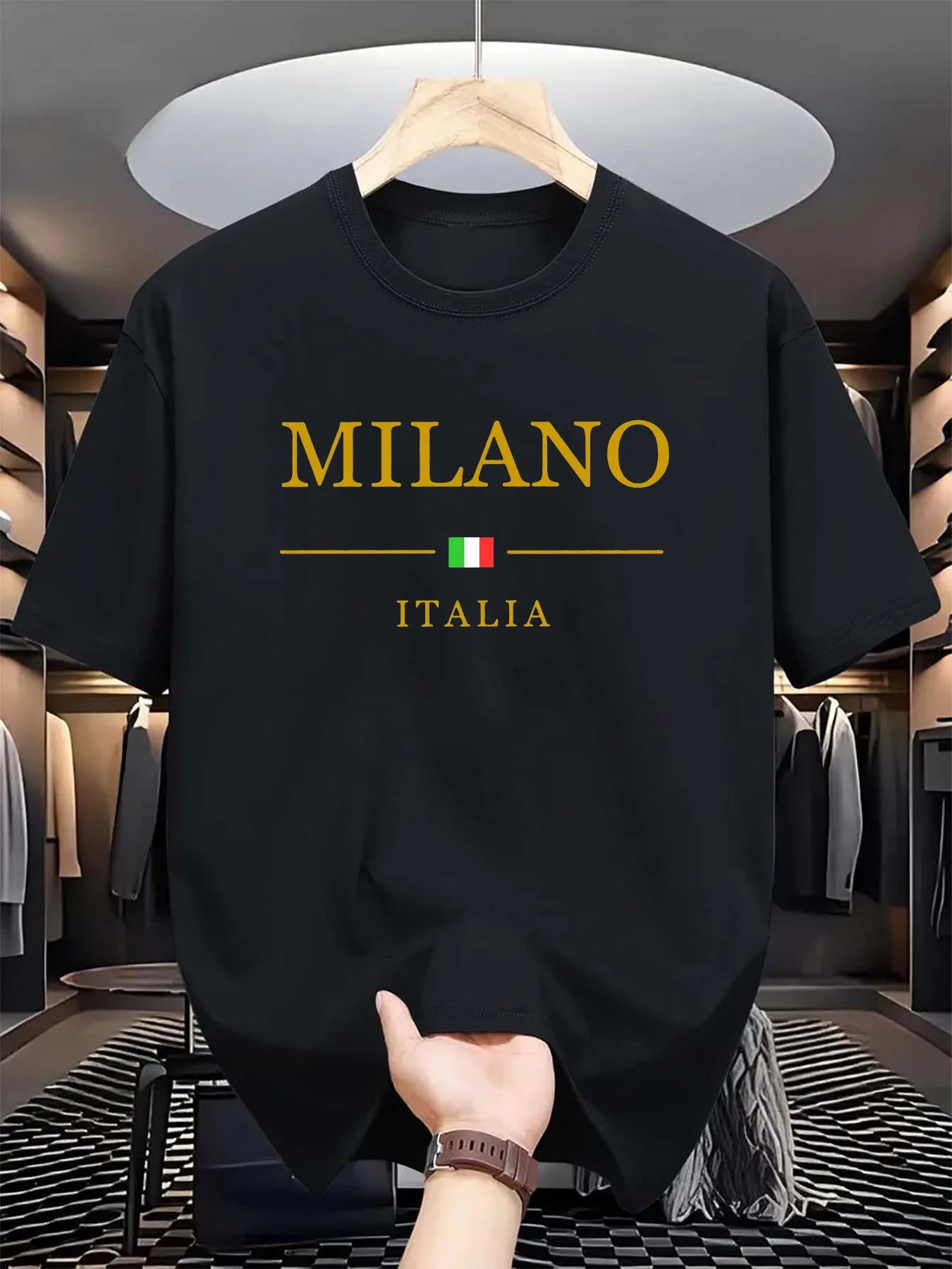 T-shirt homme d'été en 100% coton, style décontracté, coupe ample grande taille, motif imprimé MILANO ITALIA, col rond, manches courtes
