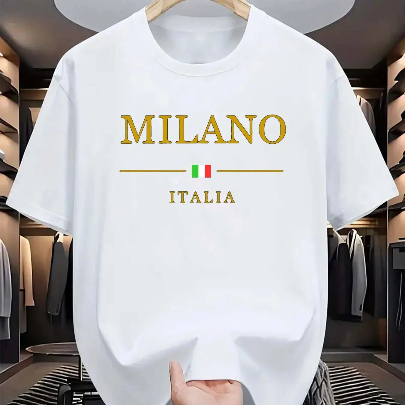T-shirt homme d'été en 100% coton, style décontracté, coupe ample grande taille, motif imprimé MILANO ITALIA, col rond, manches courtes
