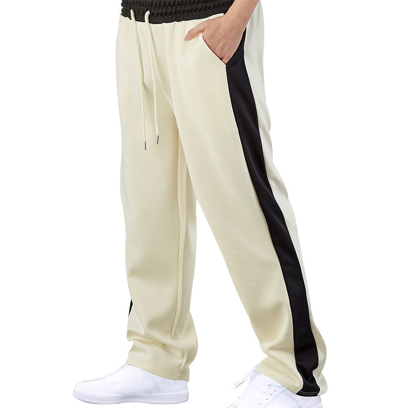 Pantalon décontracté pour homme, à cordon, coupe droite et détails bicolores
