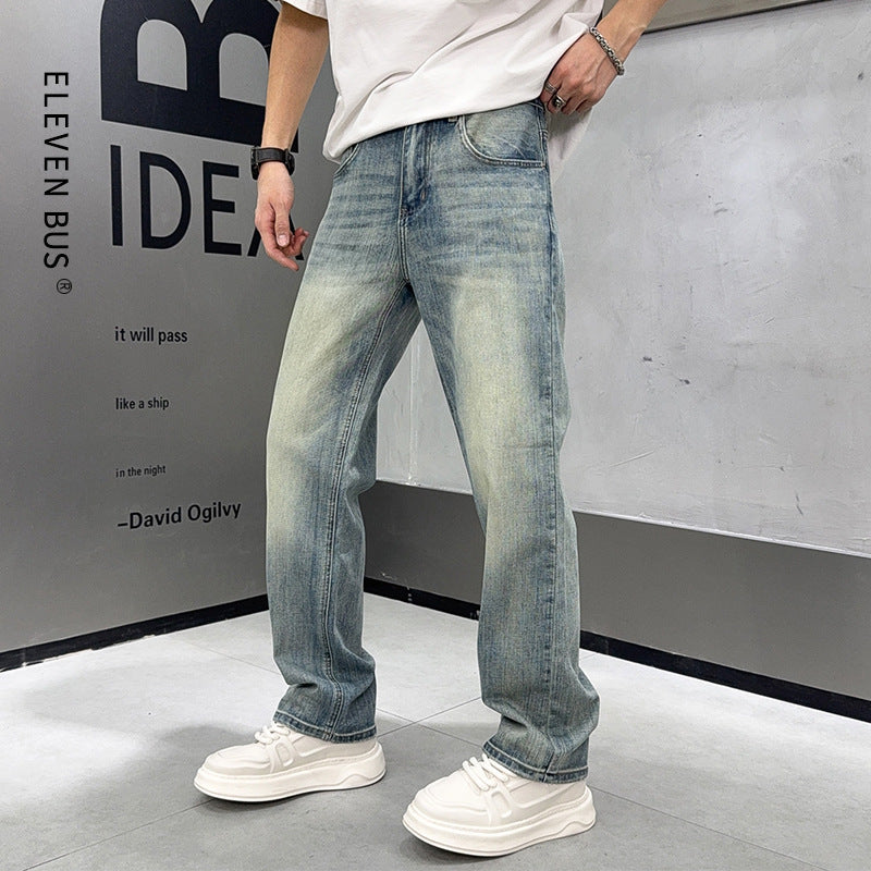 Jean clair pour homme, coupe ample et taille élastique, style décontracté