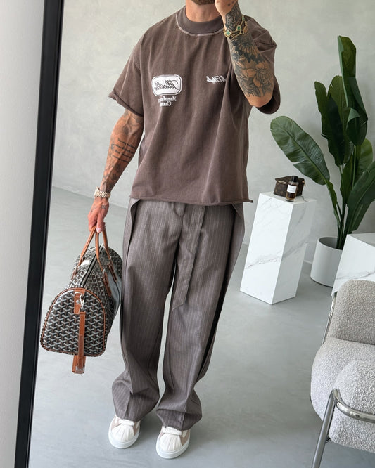Pantalon décontracté à rayures avec cordon de serrage pour homme